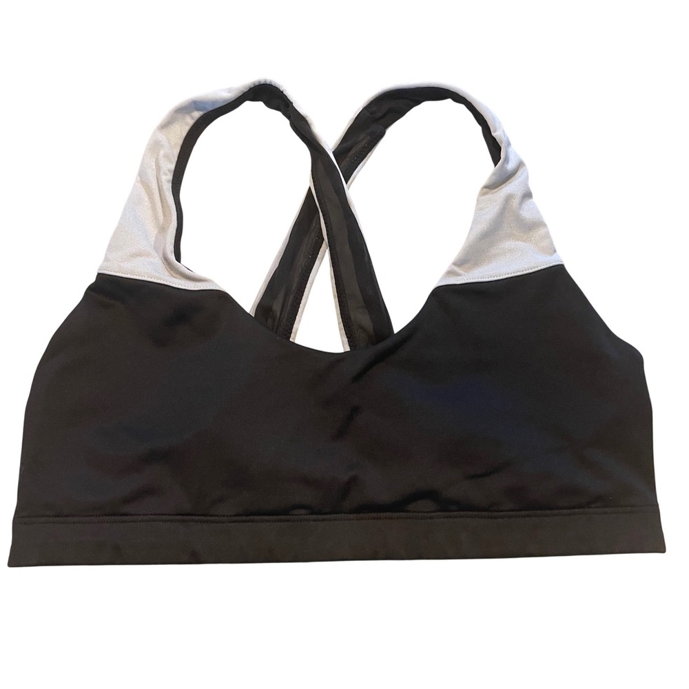 Victoria Sport Sports Bra Womens M Black Silver Crisscross Mesh Activewear Gym